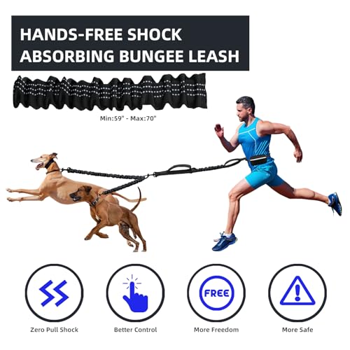 Uppetly Hands Free Double Dog Leash with Pouch, Dual Leash for 2 Dogs with Reflective Padded Handles, Durable Bungee and Lumbar Waist Belt for