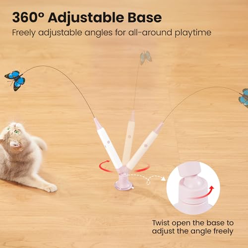 Potaroma Interactive Spinning Butterfly Cat Toy Wand – Rechargebale Electric Touch Activated Cat Teaser with Suction Cup Self-Play & Handheld Mode