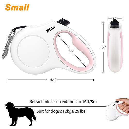 Fida Retractable Dog Leash for Small Breed up to 26 lbs, 16 ft Pet Walking Leash with Dispenser and Poop Bags, Anti-Slip Handle, Reflective Strong