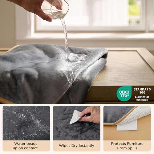 Bedsure Waterproof Blanket for Bed - Sherpa Fleece Waterproof Dog Blankets for Large Dogs, Pet Blankets for Bed/Couch, Soft Plush Reversible Furniture Protector, King Size, 108"x86", Grey