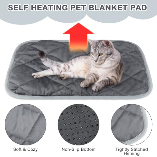 4 Pack Self Heating Cat Pad Self Warming Dog Mat Reflects Body Heat Extra Warm Thermal Pet Pad Washable Dog Cat Bed Crate Bed Mat Blanket(Gray,16 x 20 Inch)