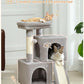 PAWZ Road Cat Tree, 30 Inches Cat Tower with Dual Condos for Indoor Cats, Plush Cat House with Padded Perch, Scratching Ramp and Posts and Replaceable Balls-Gray