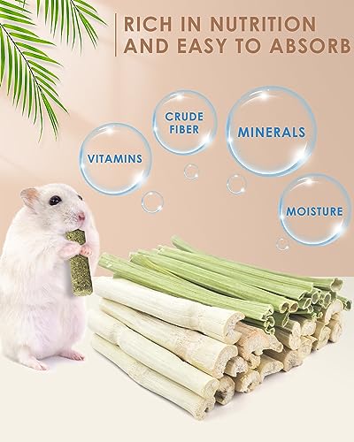 Bissap 40PCS Rabbit Chew Sticks, 20PCS Sweet Bamboo Chew Sticks & 20PCS Papaya Stems Bunny Chews for Rabbit Hamster Chinchilla Guinea Pig Small Animals Natural Molar Treats