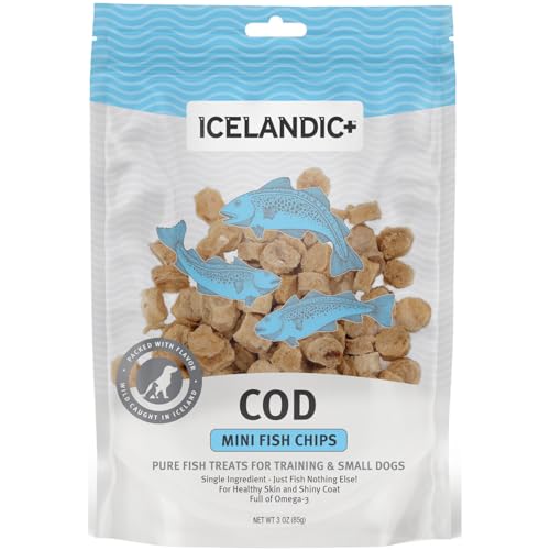 Icelandic+ Mini Fish Chips: Cod - 2.5oz Bag, Dog Treats, Wild-Caught & Air-Dried, Single Ingredient Crunchy Pet Snacks, Just The Fish Nothing Else