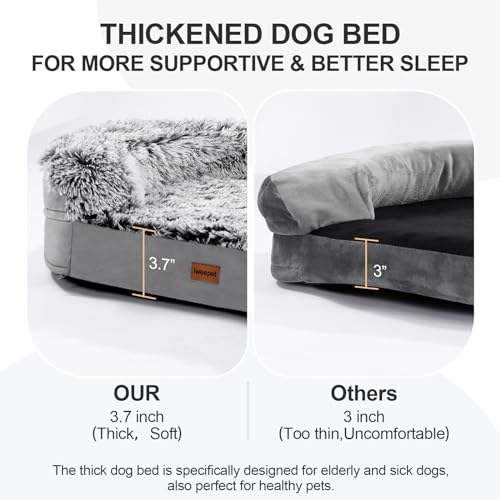 3.7 inch Thickened Orthopedic Dog Beds for Extra Large Dogs, Supportive Dog Sofa Bed with 28D Egg-Crate Foam, Removable Washable Cover, Waterproof Lining, Half-Round Design for Puppy,Senior,Sick