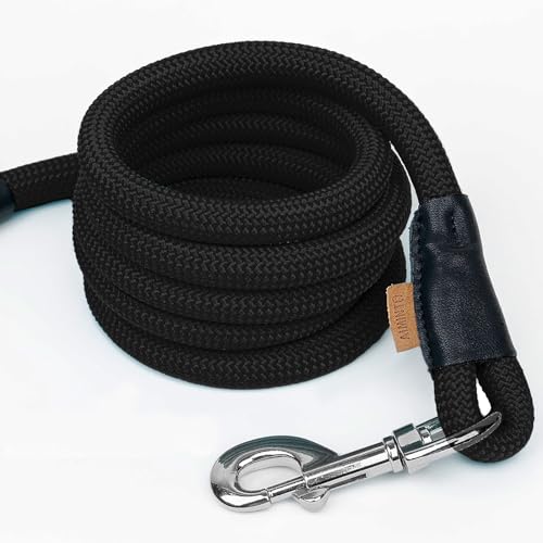Dog Leash, Braided Rope Traction – Walking Training Lead for Medium/Large Dogs ((1/2") x 6FT, Black)