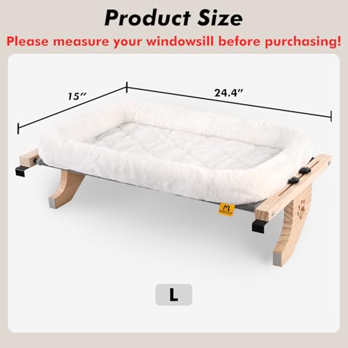 AMOSIJOY Cat Sill Window Perch Sturdy Hammock Seat with Cushion Bed Cover, Wood & Metal Frame for Large Cats, Easy to Adjust Windowsill, Bedside, Drawer and Cabinet(Cushion Bed)