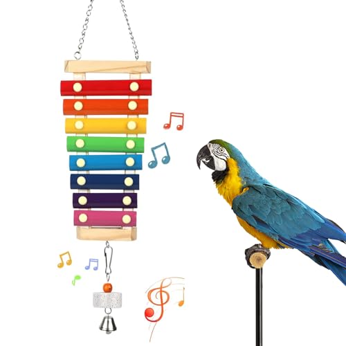 Large Parrot Suspensible Xylophone Toy, Multicolored Natural Wooden Bird Chewing Toys with Grinding Stone for Large, Medium Birds, Macaws, African Grey, Cockatoos,
