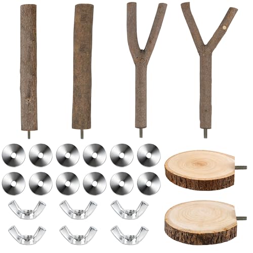 6 PCS Bird Perch Set, Natural Birch Wood Straight & Forked Perches with Platforms for Parakeets, Cockatiels, Conures, Lovebirds - Cage Accessories for Climbing & Exercise