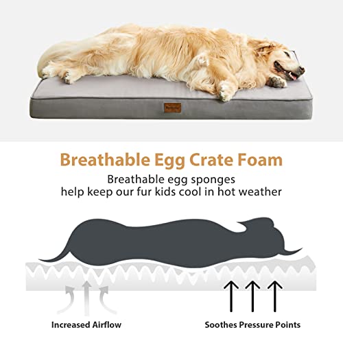 BFPETHOME Outdoor Dog Beds for Large Dogs, Waterproof Dog Bed for Medium, Large, Extra Large Dogs, Orthopedic Pet Bed with Removable Washable Cover, Egg Crate Foam Pet Bed Mat. (36 x 27 in, Grey)
