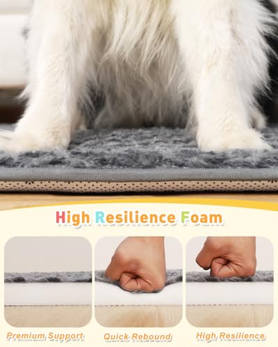 Dog Bed for Crate High Resilience Foam Crate Pad Mat for Medium Large Dogs Washable Anti-Slip,35" x 22",Dark Gray