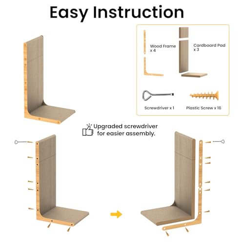 Cardboard Cat Scratcher,23 Inch L Shape Scratch Pad Wall Mounted,Vertical Scratching Board, Durable Cardboard to Protect Furniture for Indoor Cats,Wood Grain Large