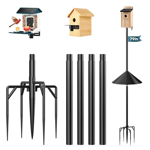 Smart Bird Feeder Pole Stand with Proof Squirrel Baffle - Dia 1 Inch Bird House Pole 79", Feeding Station for Outdoors Heavy Duty, Compatible Post Mount