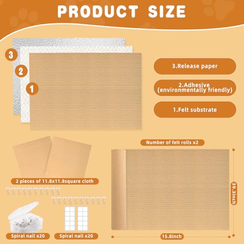 4pack Cat Scratch Couch Furniture and Wall Protector | Adhesive Cat Scratch Pad for Covering Cat Tower, DIY Climbing Cat Scratcher Couch Protector from Cat Claws Scratching (Khaki)