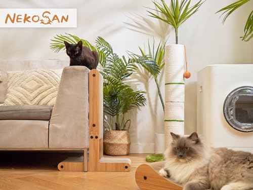 Nekosan T-Shaped Cat Scratcher for Indoor Cats, Double-Sided Furniture Protector, 23.6x16.9x9.6 Inch Large, Cardboard With Ball Toy