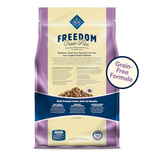 Blue Buffalo Freedom Grain-Free Adult Dry Cat Food, Complete & Balanced Nutrition for Indoor Cats, Made with Natural Ingredients, Chicken Recipe, 5-lb. Bag