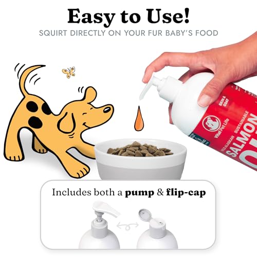 Salmon Oil for Dogs & Cats - Healthy Skin & Coat, Fish Oil, Omega 3 EPA DHA, Liquid Food Supplement for Pets, All Natural, Supports Joint & Bone Health, Natural Allergy & Inflammation Defense, 32 oz