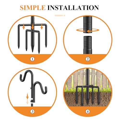 76" Double Hooks Heavy Duty Adjustable Bird Feeder Pole with Sturdy 5-Prong Base, Height Adjustable Shepherds Hook for Hanging Feeders, Plants, Solar Lanterns & Wind Chimes (2026 Upgrade)