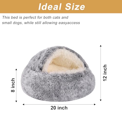 Hooded Dog Bed for Small Dogs, Nest Dog Beds, Washable Cute Cat Cave Bed, Cozy Nook Pet Bed for Dogs or Cats, Anti-Slip Puppy Bed Fits up to 22 lbs Pets(Grey, 20" x 20")