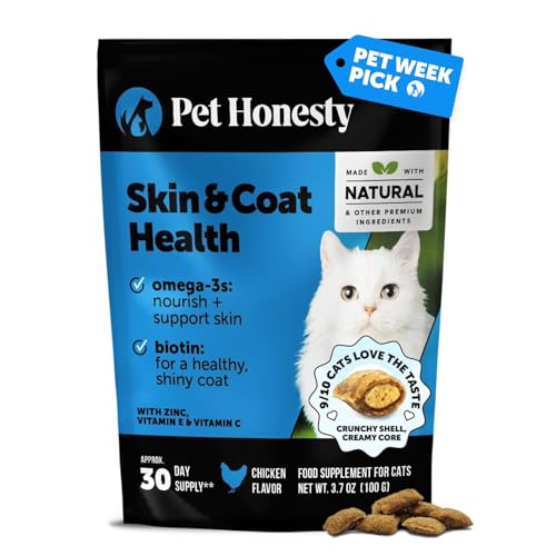 Cat Skin & Coat Health Chews – Crunchy & Creamy Treats with Omegas, Vitamin C & E, Biotin – Soothes Itchy, Dry Skin, Reduces Shedding & Promotes a Shiny Coat – Cat Vitamins (Chicken 30-Day Supply)