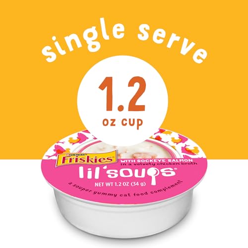 Friskies Purina Grain Free Wet Cat Food Lickable Cat Treats Variety Pack, Lil' Soups With Salmon, Tuna or Shrimp - (Pack of 30) 1.2 oz. Cups