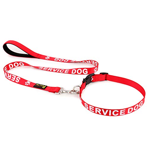 Plutus Pet Service Dog Leash with Soft Neoprene Padded Handle,Printed in Large Letters on Both Sides,4ft Long，Red，3/4" Wide for Medium Dogs