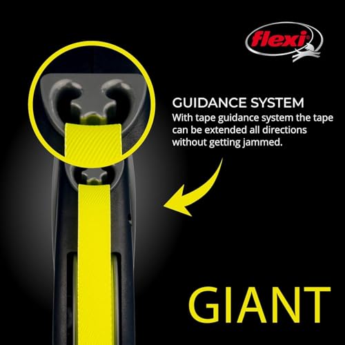 FLEXI Giant Tape Retractable Dog Leashes for Large Dogs Upto 110 lbs. – 26 ft., Black | Tangle Free Pet Walking Leash with One-Handed Brake, Pause