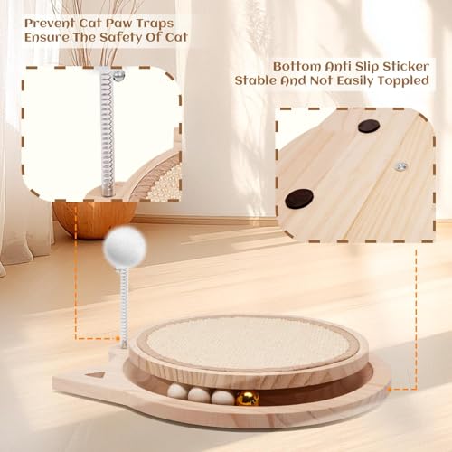 Natural Sisal Cat Scratcher, Round Cat Toys for Indoor Cats Interactive Toys with Ball Track Spring Ball, Kitten Toys for Chasing Hunting Mental Physical Exercise Puzzle