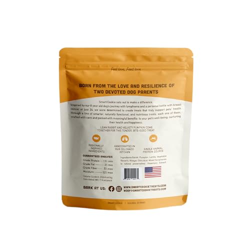 Smart Cookie All Natural Dog Treats - Rabbit & Pumpkin - Training Treats for Dogs & Puppies with Allergies, Sensitive Stomachs - Soft Dog Treats, Grain Free, Chewy, Human-Grade, Made in USA - 5oz Bag