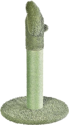 Basics Cat Scratcher - Indoor Cactus Single Cat & Kittens Scratching Post with Dangling Ball, Medium (25.6" H) - Green