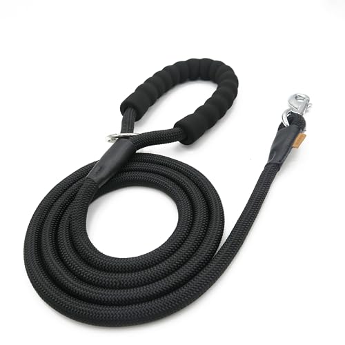 Dog Leash, Braided Rope Traction – Walking Training Lead for Medium/Large Dogs ((1/2") x 6FT, Black)