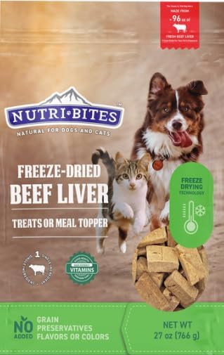 Nutri Bites Freeze Dried Beef Liver Dog & Cat Treats | Healthy Pet Training Treats or Food Topper | All Natural, Single Ingredient, High Protein