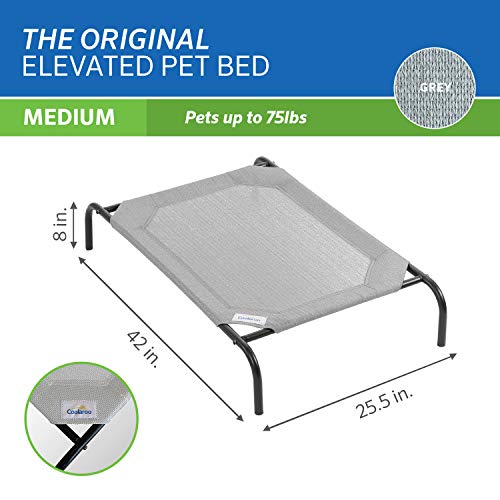 Coolaroo Original Elevated Dog Bed - Breathable Off-The-Ground Pet Bed with Cooling Fabric, Joint Relief & Moisture-Resistant Fabric, 100% Recyclable, Easy Clean, Grey, Medium