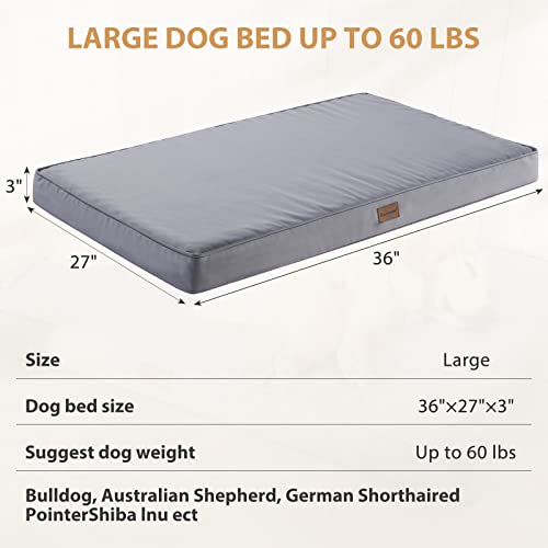 BFPETHOME Outdoor Dog Beds for Large Dogs, Waterproof Dog Bed for Medium, Large, Extra Large Dogs, Orthopedic Pet Bed with Removable Washable Cover, Egg Crate Foam Pet Bed Mat. (36 x 27 in, Grey)