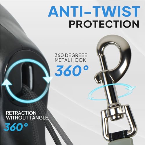 PetiFine Retractable Dog Leash with Dispenser and Poop Bags,30 FT Heavy Duty Dog Walking Leash for Medium/Large Dogs up to 110 lbs, 360° Tangle-Free