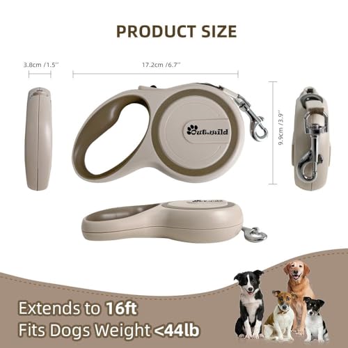 OUTnWILD Retractable Dog Leash - Tangle-Free 360° Design with Anti-Slip Handle | 16 ft Strong Nylon Tape | One Touch Quick-Lock Braking System | for