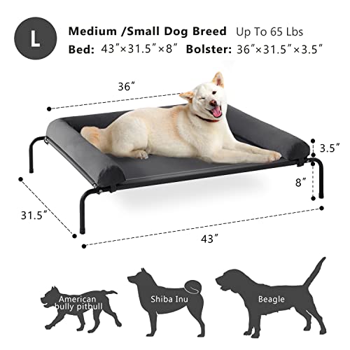 WESTERN HOME Cooling Elevated Dog Bed for Large Dogs, Portable Indoor & Outdoor Raised Dog Bed with Breathable Mesh, Chew Proof Pet Hammock Cots with Removable and Waterproof Bolsters