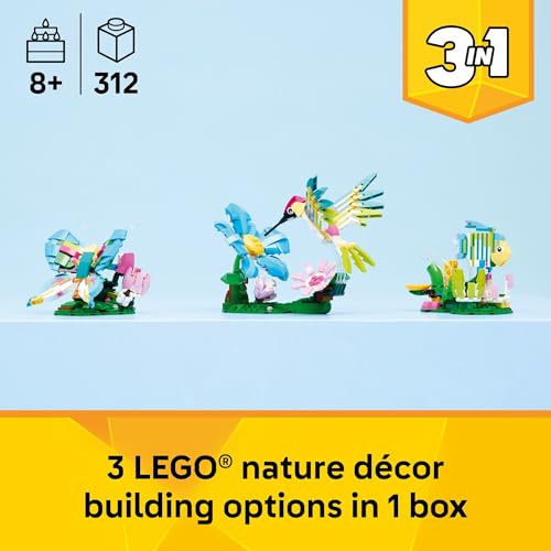 LEGO Creator 3 in1 Wild Animals: Colorful Hummingbird Building Toy for Girls, Boys, & Kids, Ages 8+ - Build a Bird, Butterfly, or Tropical Fish - Gift Idea for Birthdays - 31384