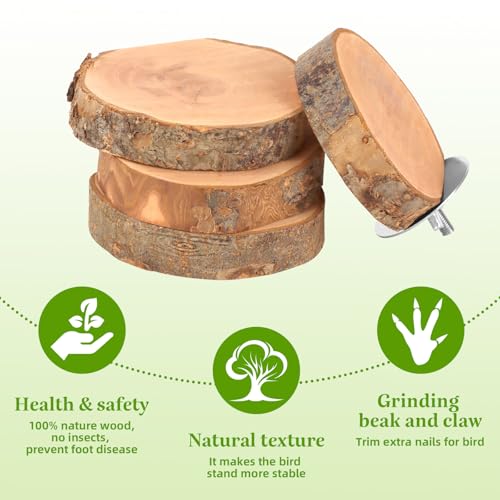 4PCS Natural Wood Round Bird Perch Platform for Cage - Parrot Perch Stand for Conures, Cockatiels, Budgies, Lovebirds, Parrotlets, Small Bird Cage Accessories