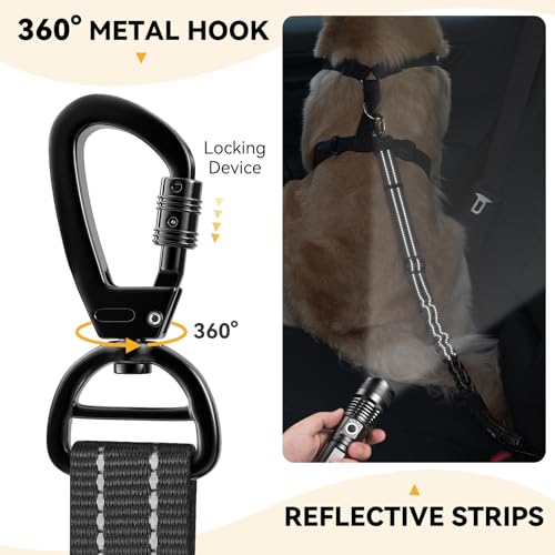 Pawaboo 2Pack Dog Seatbelt for Car,3-in-1 Dog Car Seat Belt Bungee,Shockproof Dogs Tether for Cars with Buckle&Hook Latch, Adjustable Reflective Dogs