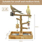 Natural Wood Bird Toys Playground, Bird Cage Accessories, Bird Perches, with Removable Tray and 2 Stainless Steel Cups