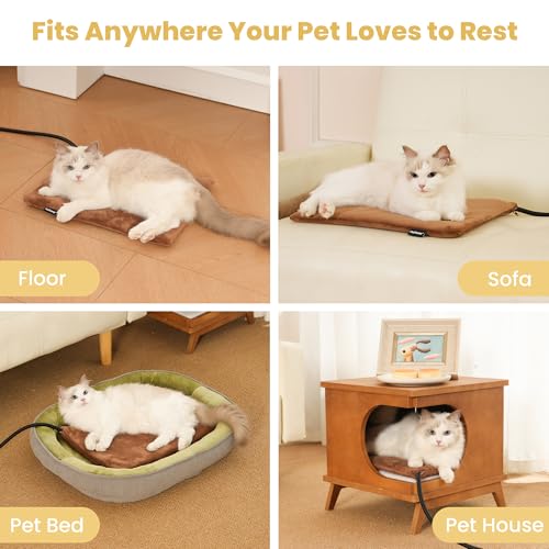 Pet Heating Pad for Cats Dogs Indoor & Sheltered Outdoor Waterproof Heated Cat Bed Heated Dog Bed Chew Resistant Cord Constant Temperature Brown 16 x 13 Inch