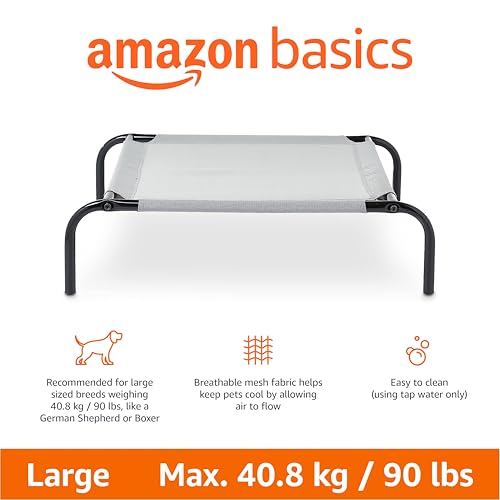 Basics Cooling Breathable Elevated Dog Bed with Metal Frame for Large Dogs, 51 x 31 x 8 Inch, Grey