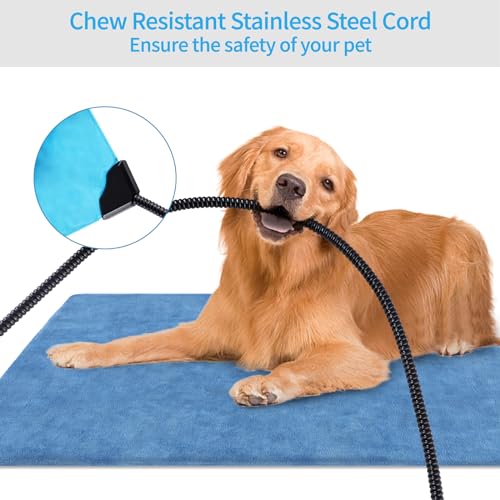 Pet Heating Pad for Cats Dogs Indoor Outdoor Waterproof Electric Heated Pads Mat with Stainless Chew Resistant Cord 5 Timer and 6 Level Temperature Warming Pad Bed Warmer-17.7x17.7
