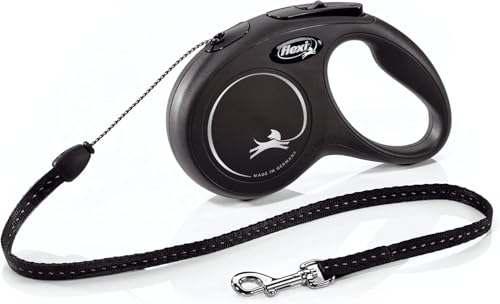 FLEXI New Classic Cord Retractable Dog Leash for Small Dogs up to 26 lbs. – 16 ft., Black | Tangle-Free Pet Walking Leash with One-Handed Brake
