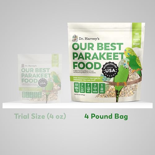 Dr. Harvey's Our Best Parakeet Food, Wholesome Seeds, Nuts, Fruits, and Vegetable Bird Feed for Budgies and Parakeets (4 Pounds/1.81 kg)