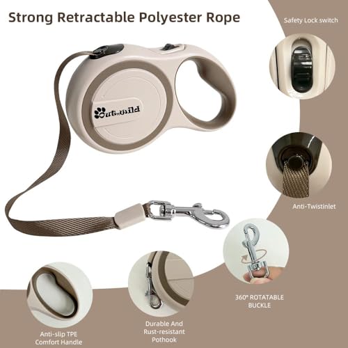 OUTnWILD Retractable Dog Leash - Tangle-Free 360° Design with Anti-Slip Handle | 16 ft Strong Nylon Tape | One Touch Quick-Lock Braking System | for