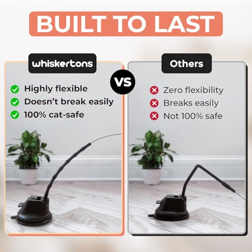 Whiskertons Interactive Bird Simulation Cat Toy Set, Interactive Cat Toys for Indoor Cats, Cat Feather Toy, Self-Holding Suction Base, 5 Replacement