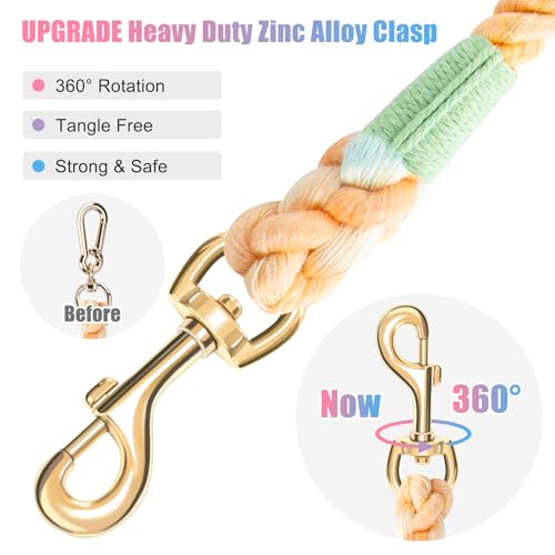 Dog Leash 5 FT Handmade Braided Cotton Rope Leashes for Small Medium and Large Dogs, New Golden Heavy Duty Metal Clasp, Colorful Macaron