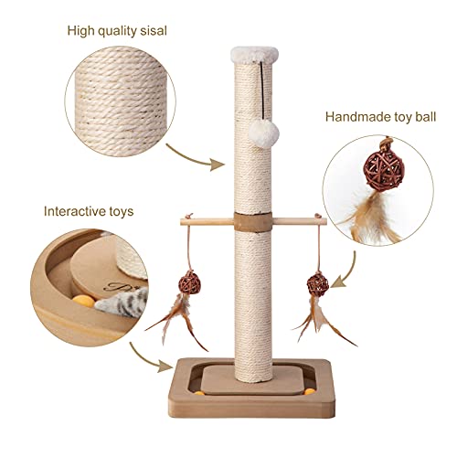PEEKAB Cat Scratching Post Sisal Scratch Posts for Indoor Kittens and Cats,with Interactive Tracking Toys Suitable for Vertical Scratcher of Small and Medium-Sized Cats 25 Inches Beige